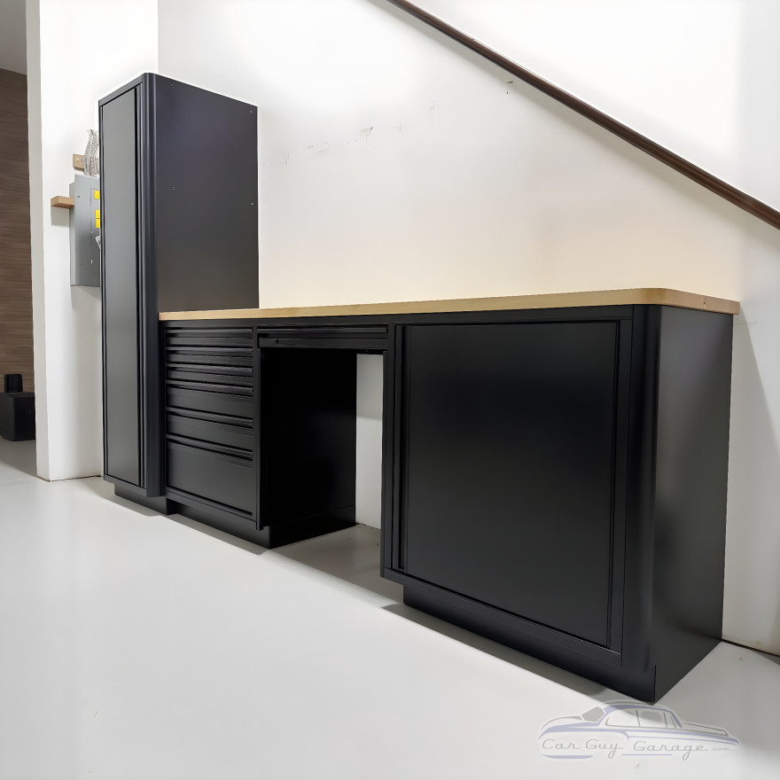 10-Foot Aluminum Garage Cabinet Set w/ 96in Workbench & Tall Cabinet