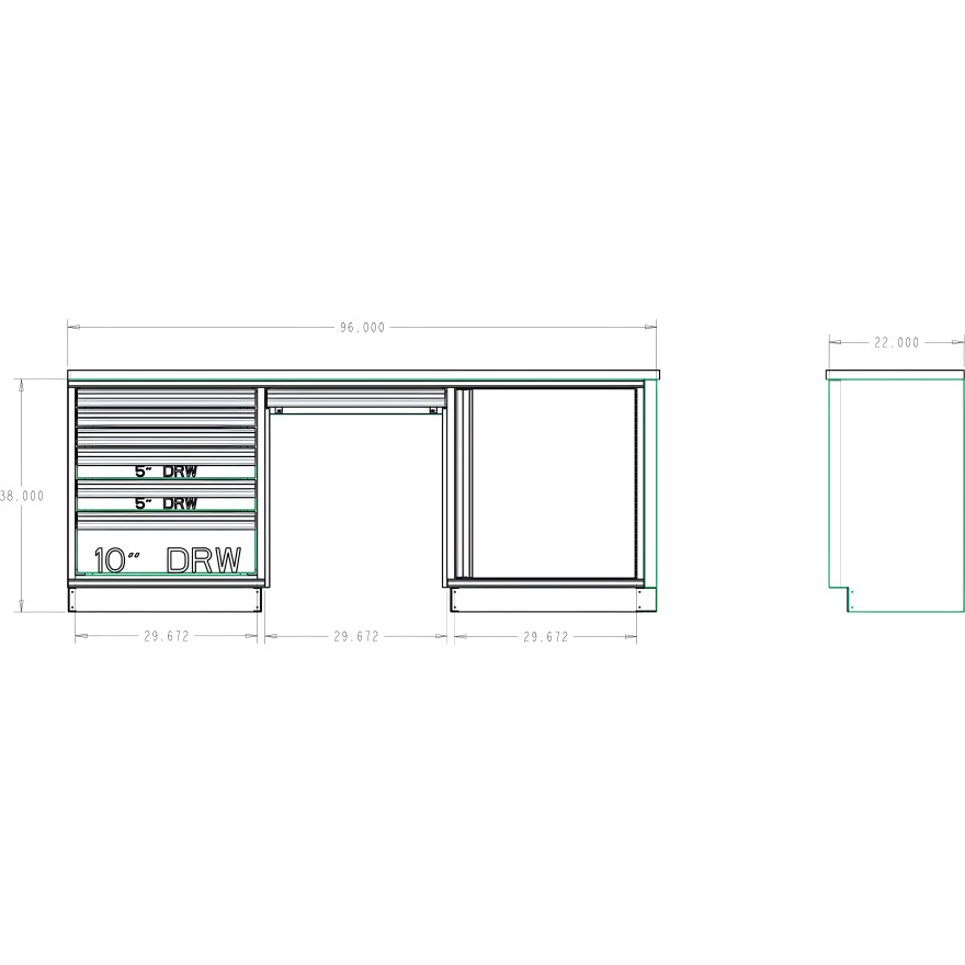 10-Foot Aluminum Garage Cabinet Set w/ 96in Workbench & Tall Cabinet