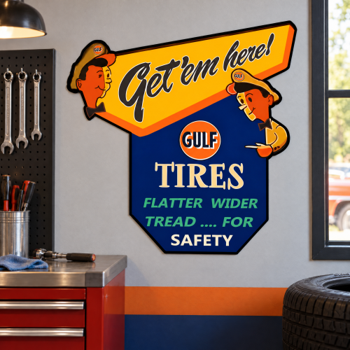 Gulf Tire Get 'em Here! Metal Sign - 29" x 29"
