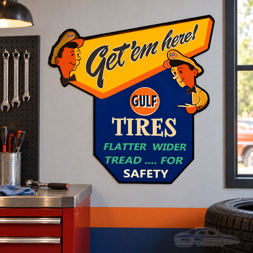 Gulf Tire Get 'em Here! Metal Sign - 29" x 29"