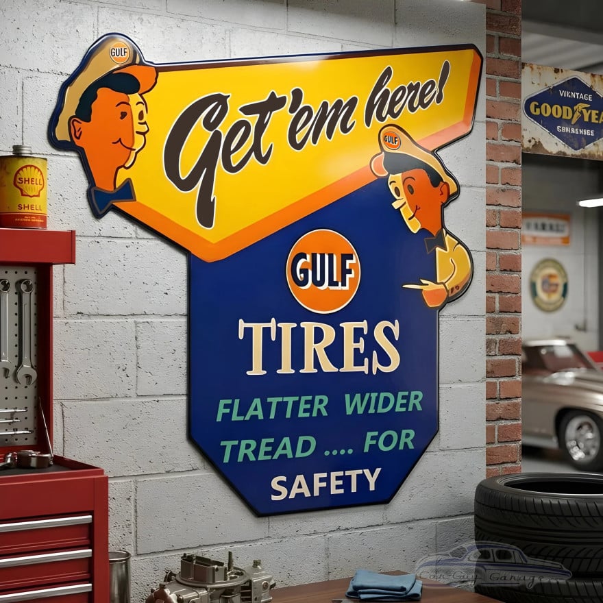 Gulf Tire - Get 'em here! Metal Sign - 29" x 29"