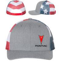 Pontiac American Flag Mesh Trucker Hat - Gray Snapback Cap