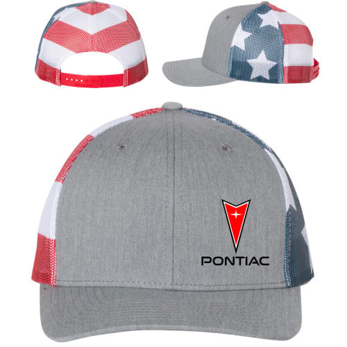 Pontiac American Flag Mesh Trucker Hat - Gray Snapback Cap