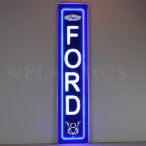 Officially Licensed Ford V8 Vertical LED Garage Sign - 10" x 47"