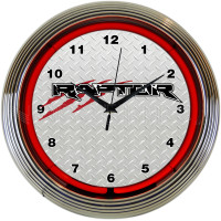 Ford Raptor 15-Inch Red Neon Wall Clock with Chrome Rim
