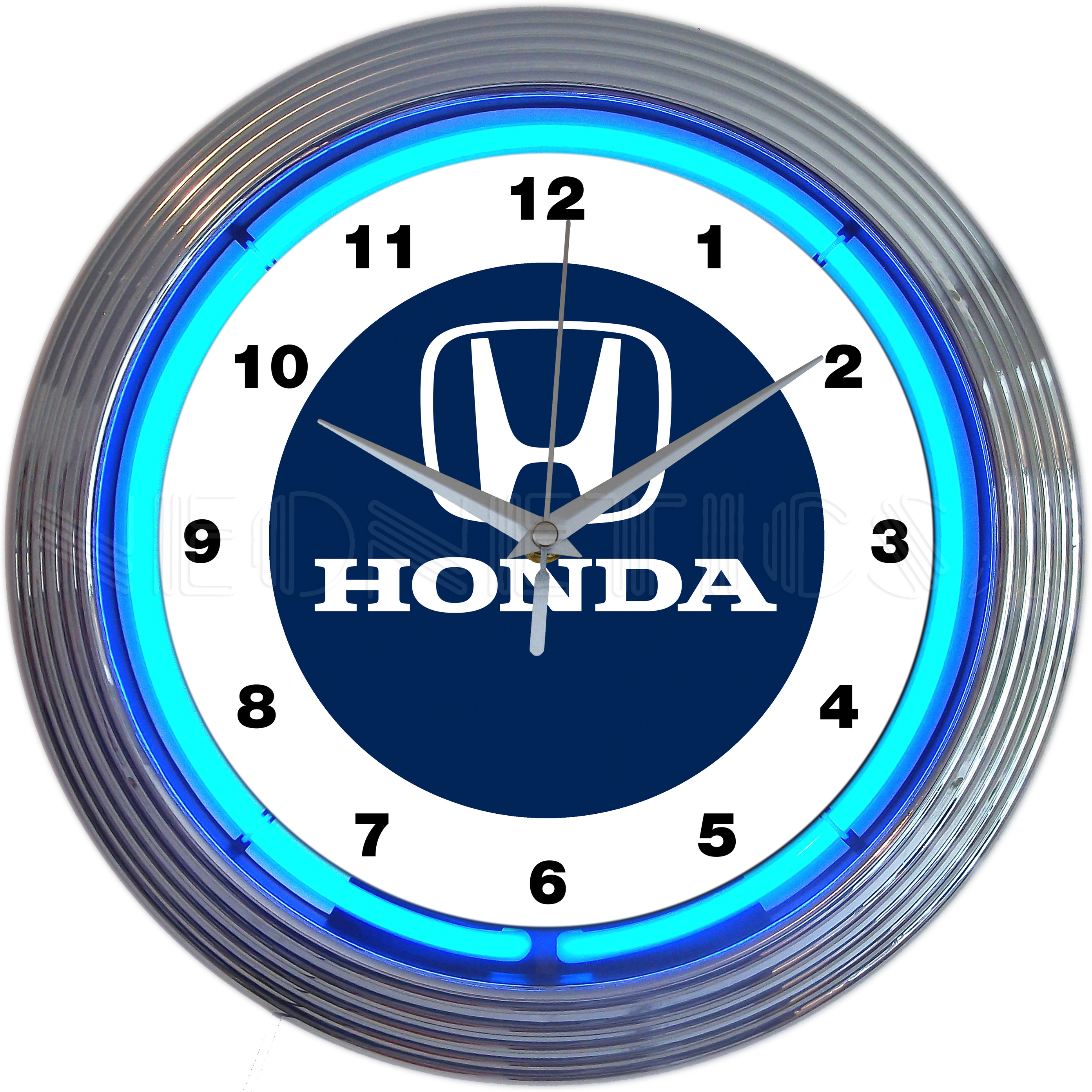 Officially Licensed Honda Blue Neon Wall Clock, 15-Inch, Chrome Rim