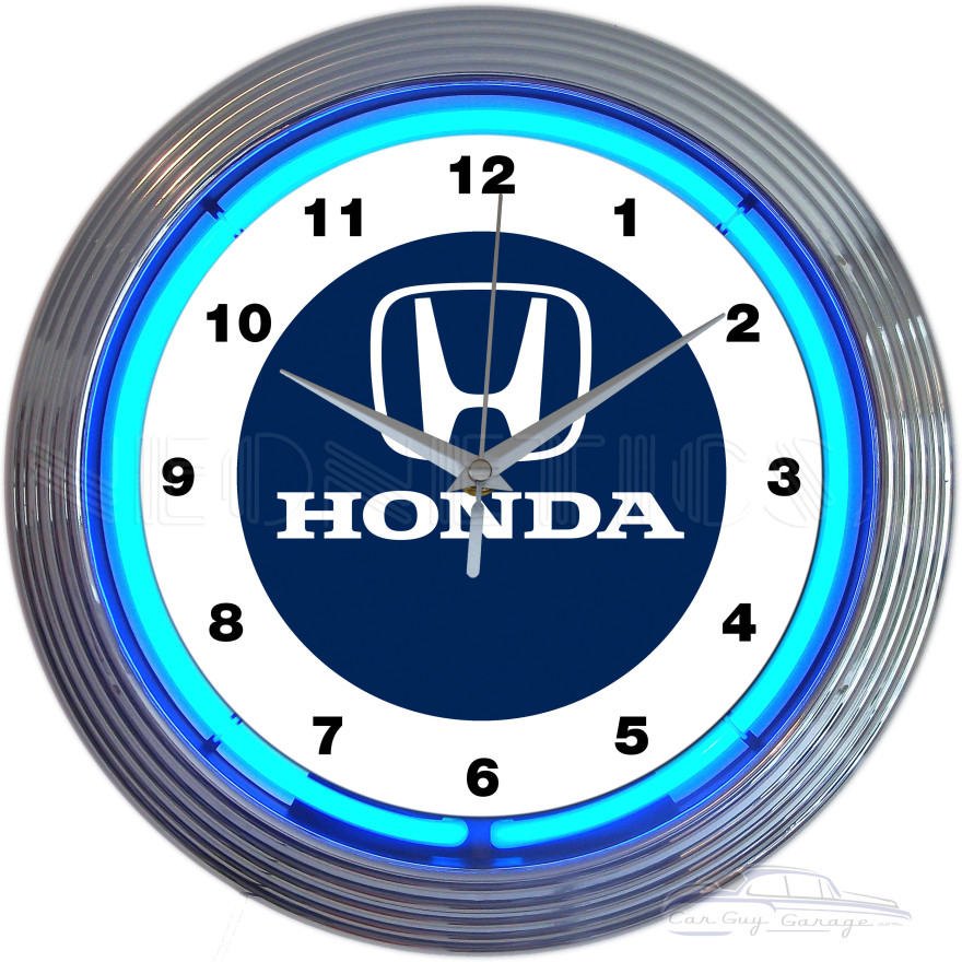 Officially Licensed Honda Blue Neon Wall Clock, 15-Inch, Chrome Rim