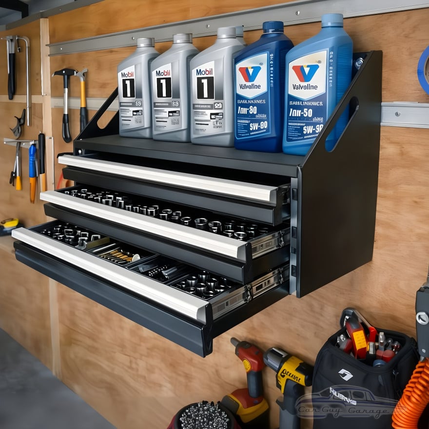 Aluminum Wall-Mount Tool Cabinet with Drawers & Power Tool Shelf