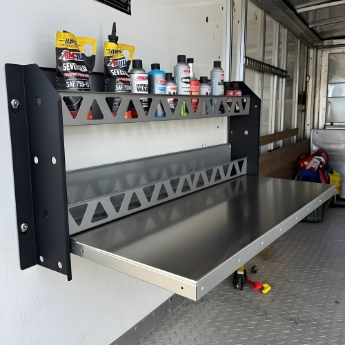 49.5" Aluminum Wall-Mounted Folding Workbench with Shelves