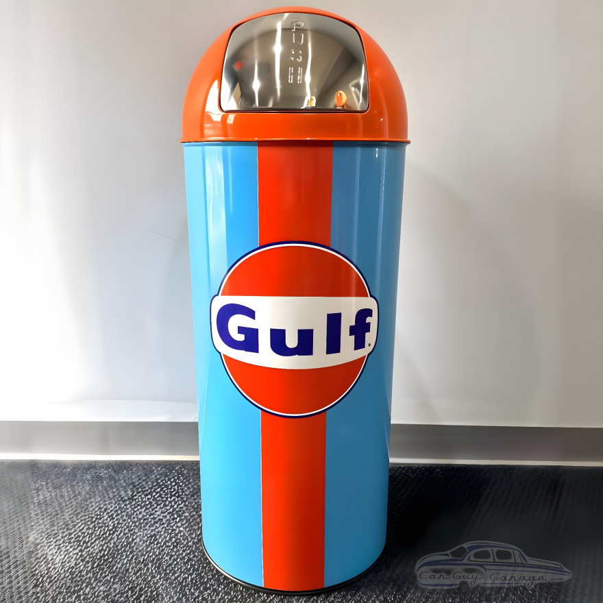 Gulf Racing Heritage Edition Dome-Top Metal Trash Can, Push Door, 18.5 Gal