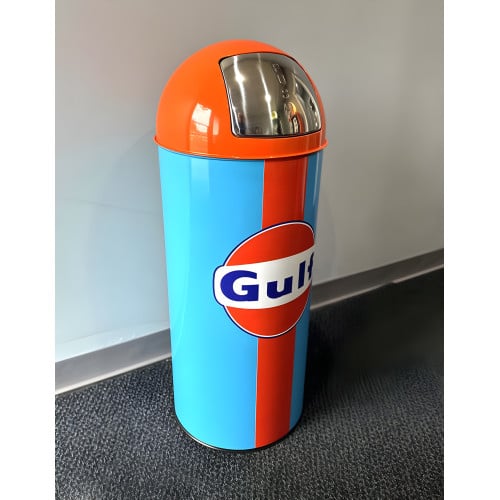 Gulf Racing Heritage Edition Dome-Top Metal Trash Can, Push Door, 18.5 Gal