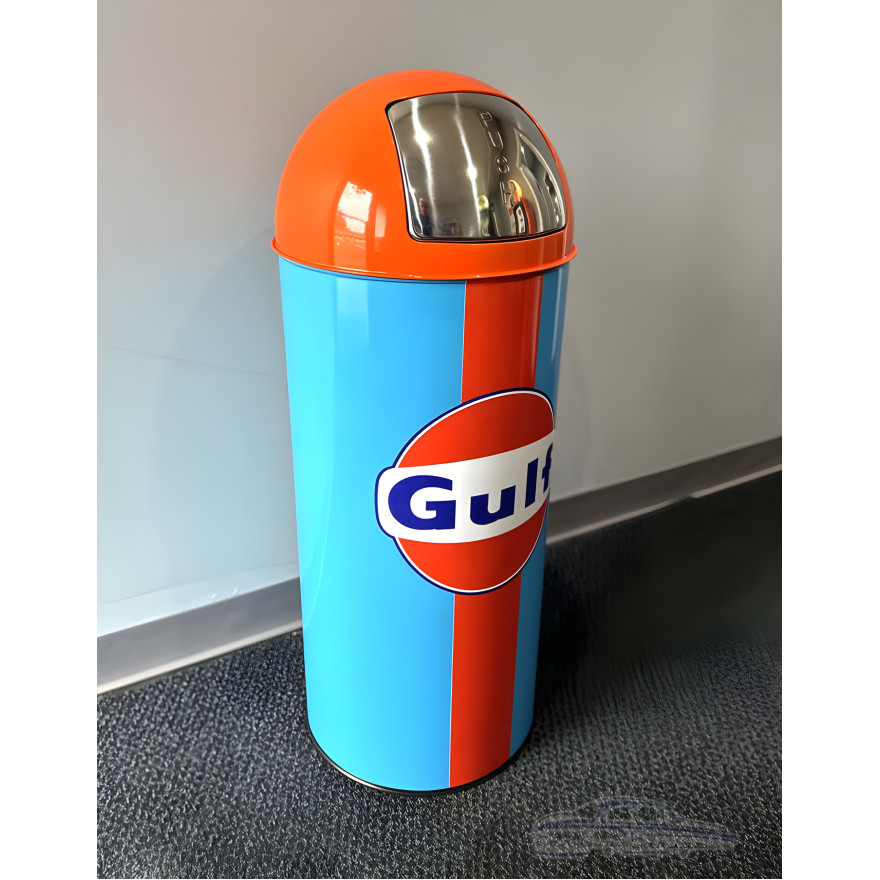 Gulf Racing Heritage Edition Dome-Top Metal Trash Can, Push Door, 18.5 Gal