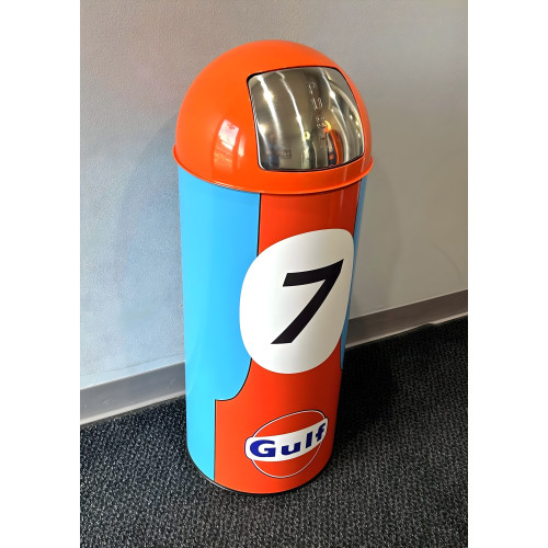 Gulf #7 Racing Heritage Edition Dome-Top Metal Trash Can, Push Door, 18.5 Gal