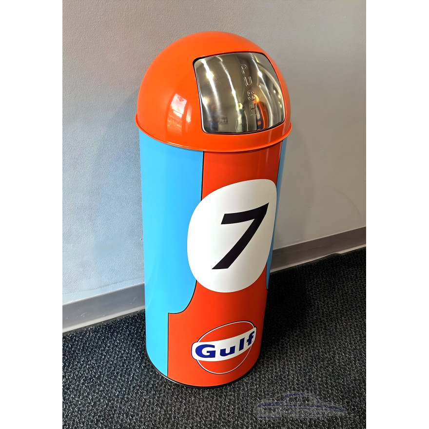 Gulf #7 Racing Heritage Edition Dome-Top Metal Trash Can, Push Door, 18.5 Gal