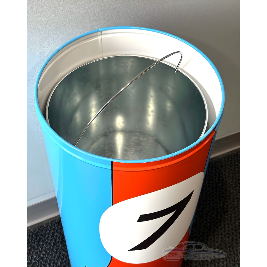 Gulf #7 Racing Heritage Edition Dome-Top Metal Trash Can, Push Door, 18.5 Gal