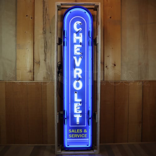 Chevrolet Vertical Sales and Service Neon Sign for Garage - 14" x 72"