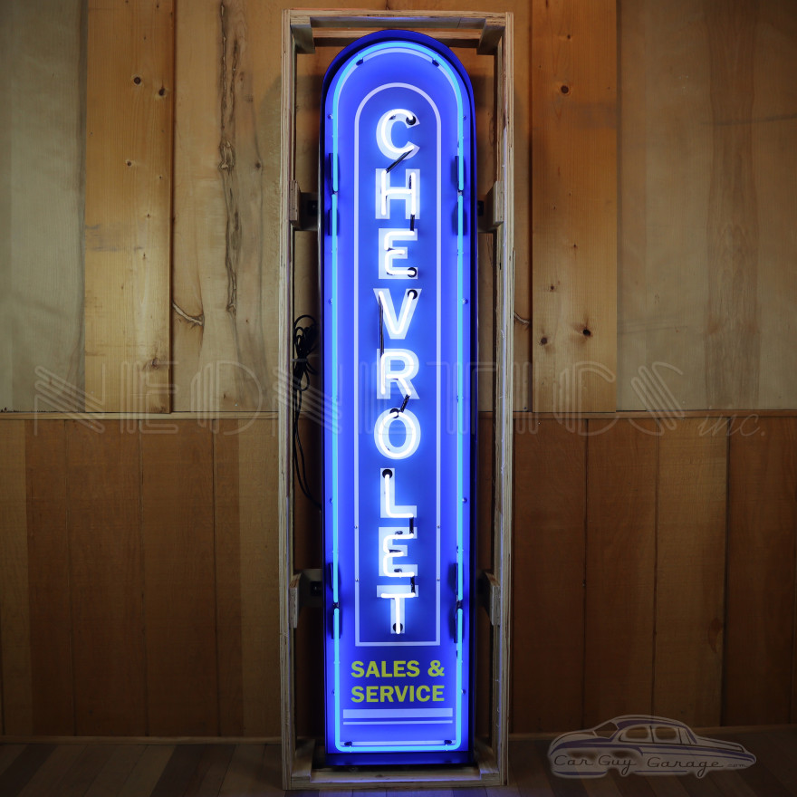 Chevrolet Vertical Sales and Service Neon Sign for Garage - 14" x 72"