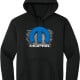 Mopar Hoodie with Blue Logo and Brick Wall Graphic Design