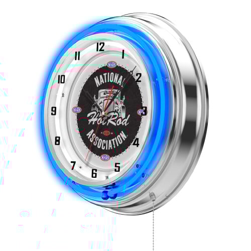 NHRA Drag Racing Hot Rod Blue Neon Clock - 19"