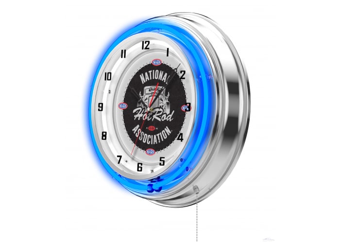 NHRA Drag Racing Hot Rod Blue Neon Clock - 19"
