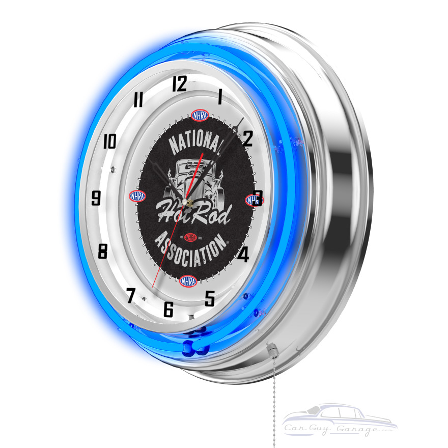NHRA Drag Racing Hot Rod Blue Neon Clock - 19" NHRA Drag Racing Hot Rod Blue Neon Clock - 19"