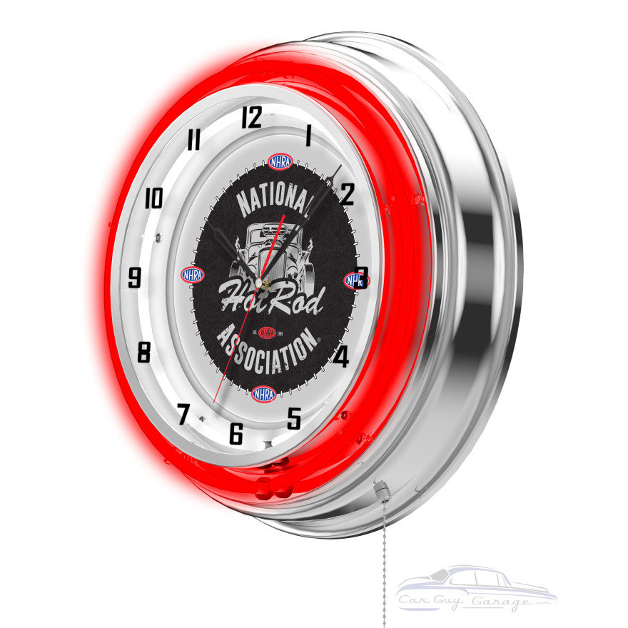NHRA Drag Racing Hot Rod Red Neon Clock - 19" NHRA Drag Racing Hot Rod Red Neon Clock - 19"