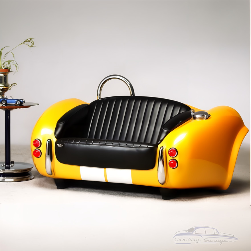 Sporty Yellow Cobra with Black Leather Couch Sporty Yellow Cobra with Black Leather Couch