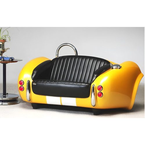 Sporty Yellow Cobra with Black Leather Couch