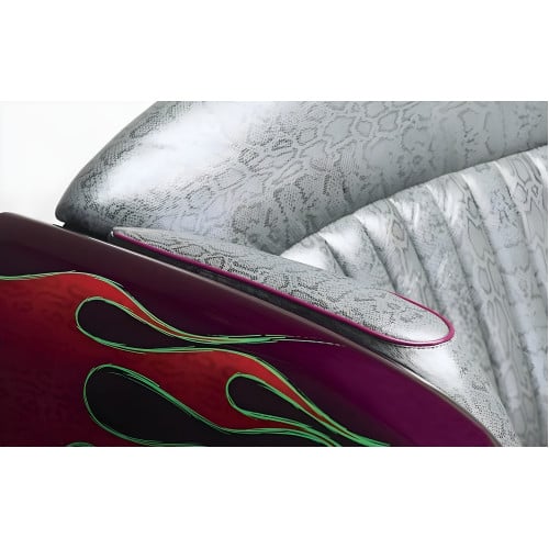 1951 Purple Mercury with Black Flames Leather Couch