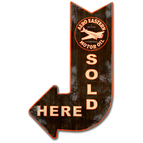 Aero Eastern Sold Here Arrow Metal Sign - 15" x 24"