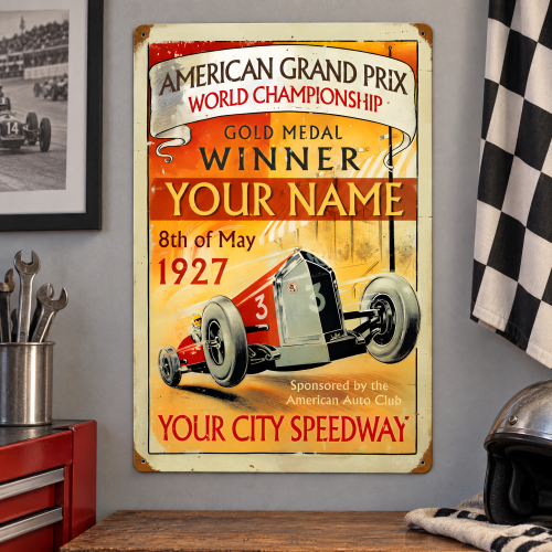American Grand Prix Personalized Metal Sign - 16" x 24"