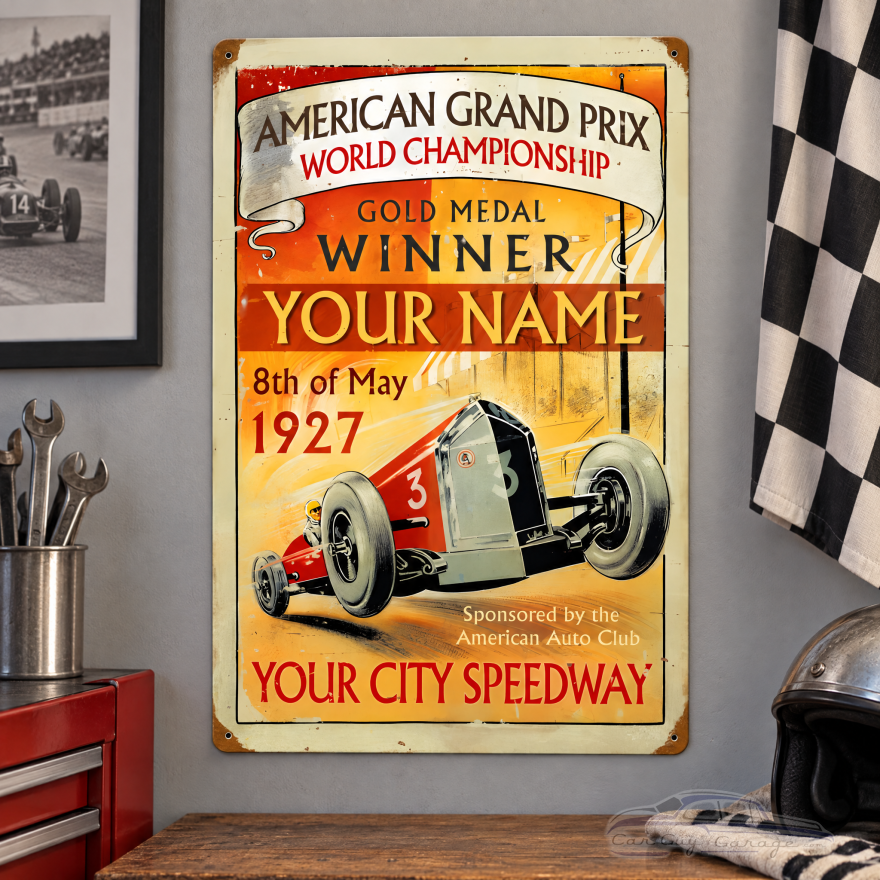 American Grand Prix Personalized Metal Sign - 16" x 24"