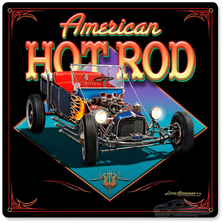 American Hot Rod Metal Sign - 12" x 12"