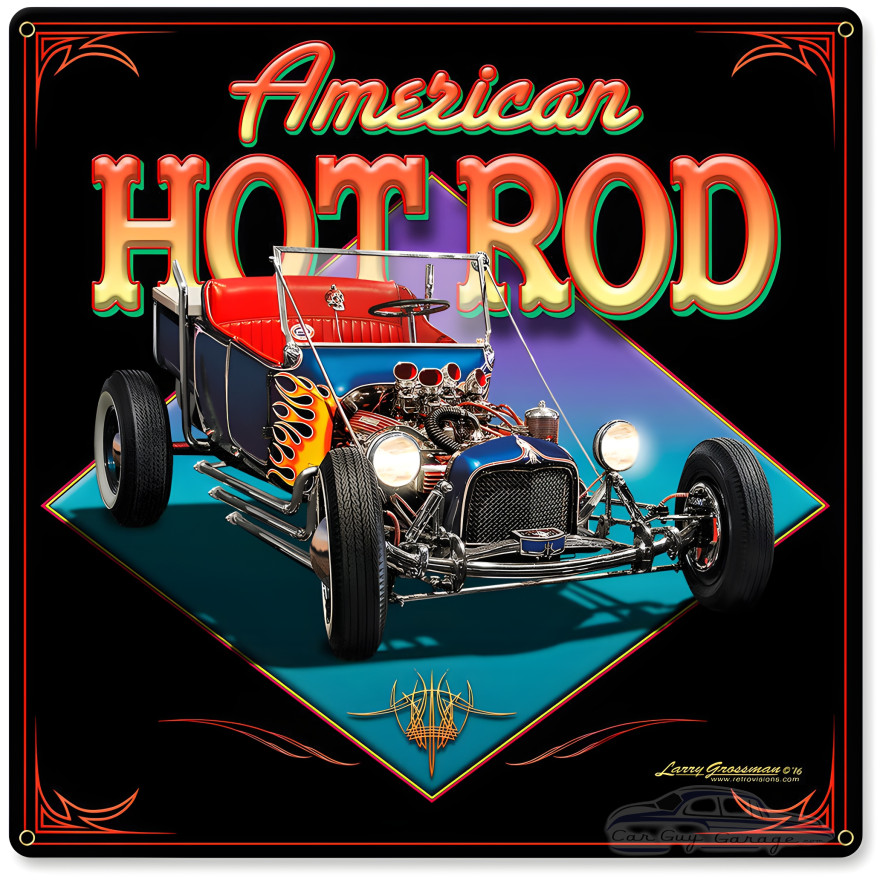 American Hot Rod Metal Sign - 24" x 24"
