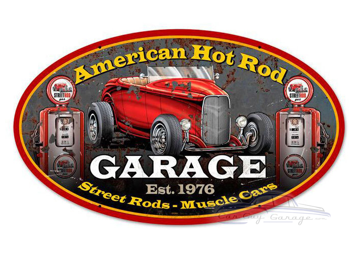 American Hot Rod Metal Sign - 24" x 14"