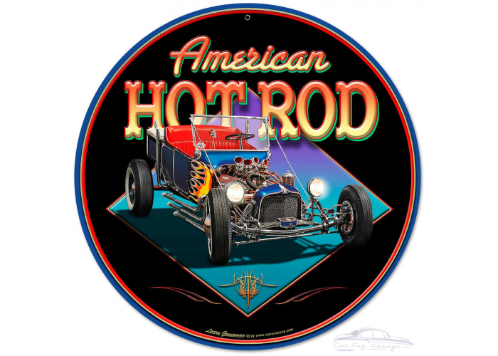 American Hot Rod Metal Sign - 28" Round