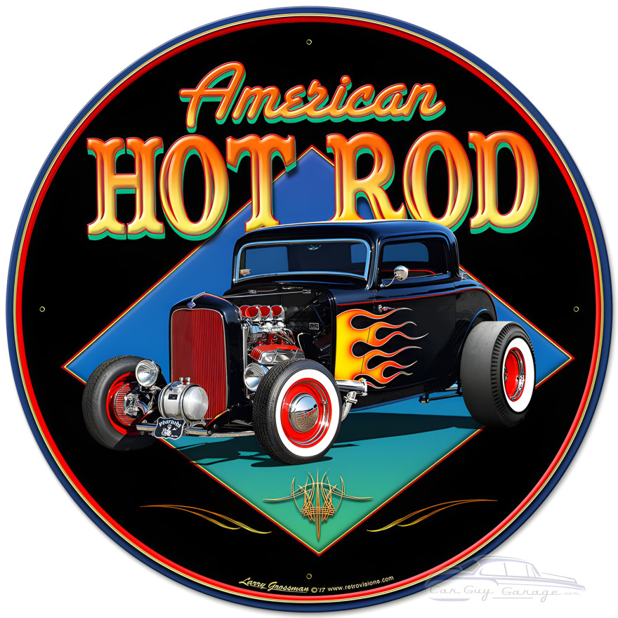 American Hot Rod '32 Metal Sign - 28" Round