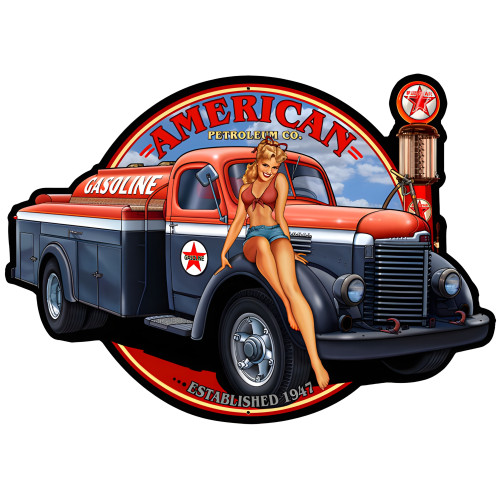 American Petroleum Girl Metal Sign - 19" x 14"