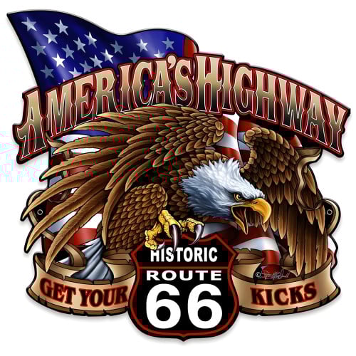 America's Highway Route 66 Metal Sign - 14" x 14" Custom Shape