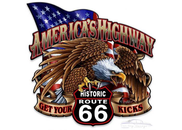 America's Highway Route 66 Metal Sign - 14" x 14" Custom Shape