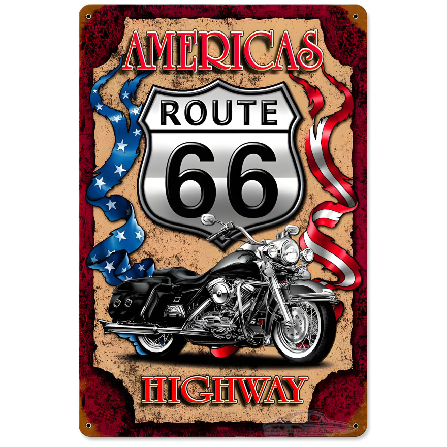 Americas Highway 66 Metal Sign - 12" x 18"