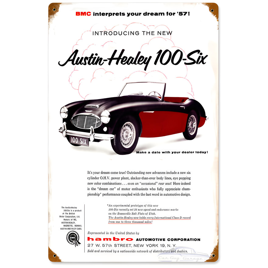 Austin Healey Vintage Metal Sign - 12" x 18"