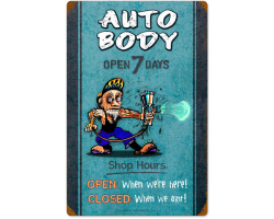 Auto Body Shop Hours Metal Sign - 16" x 24"
