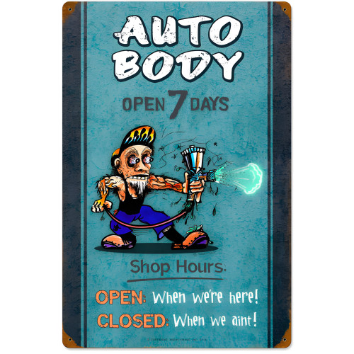 Auto Body Shop Hours Metal Sign - 16" x 24"