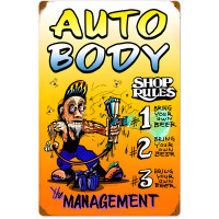 Auto Body Shop Rules Metal Sign - 16" x 24"