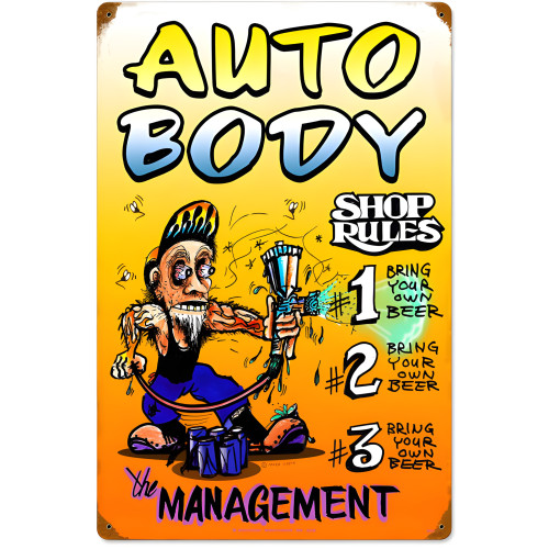 Auto Body Shop Rules Metal Sign - 16" x 24"