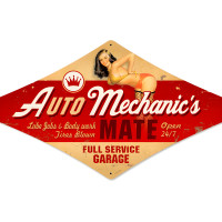 Auto Mechanic Diamond Metal Sign - 14" x 24"