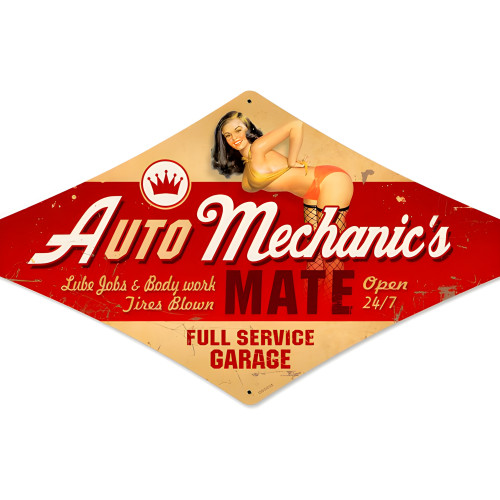 Auto Mechanic Diamond Metal Sign - 14" x 24"