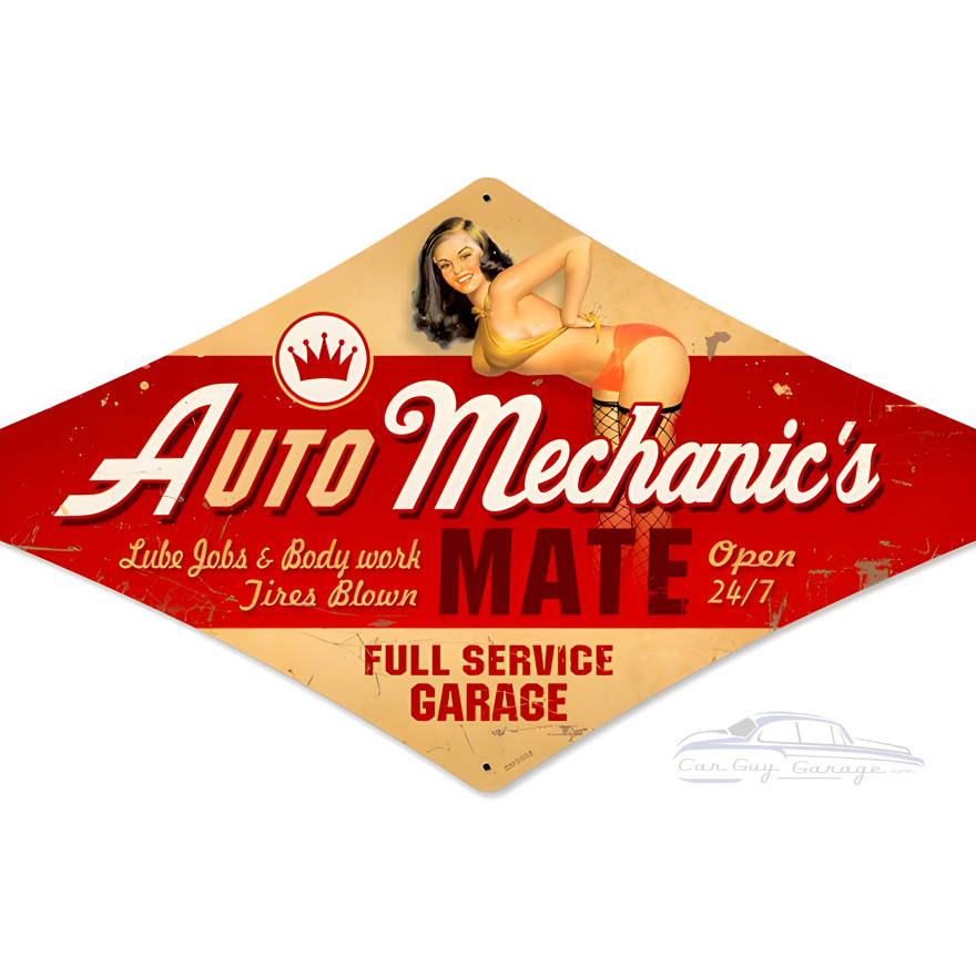 Auto Mechanic Diamond Metal Sign - 14" x 24"