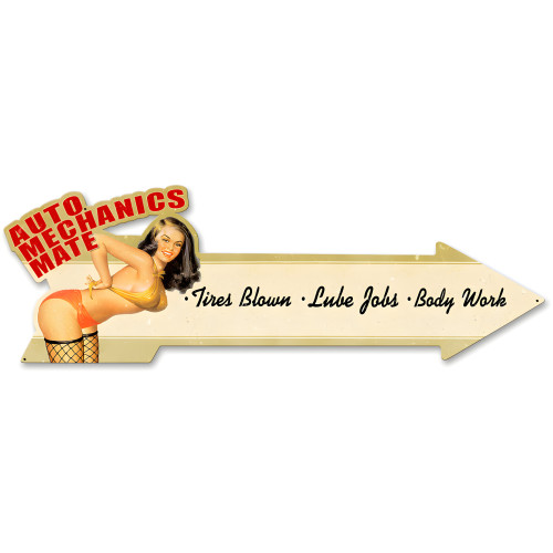 Auto Mechanics Mate Arrow Grunge Metal Sign - 26" x 8"